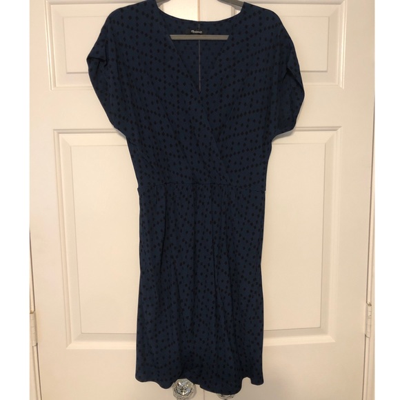 Madewell Black + Blue Brushstroke Diamond Wrap Front Dress - Picture 5 of 6